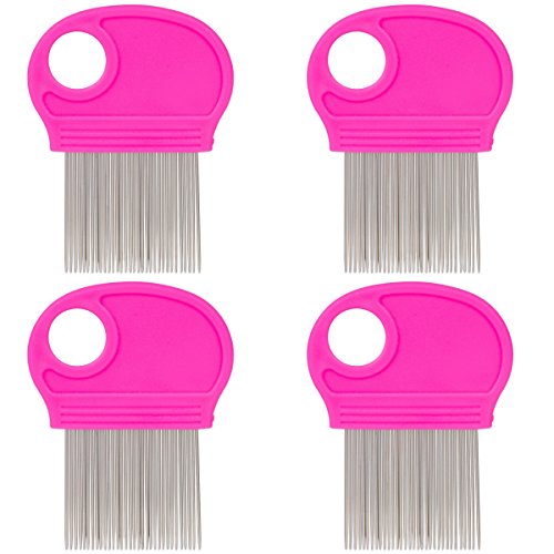 4 Pack Lice Combs, Nit Remover with Metal Teeth and Magnifier Tool for Hair and Head (Pink)