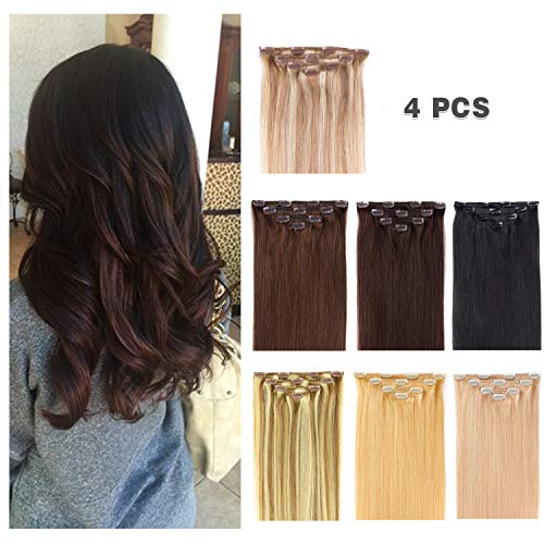 14' Clip in Hair Extensions Remy Human Hair for Women - Silky Straight Human Hair Clip in Extensions 50grams 4pieces Dark Brown #2 Color