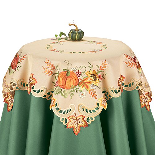 Fall Embroidered Pumpkin and Leaves Table Linens