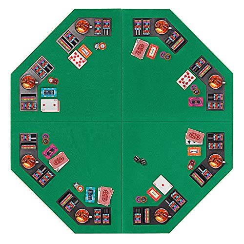 VIVOHOME 48 Inch Foldable 8-Player Texas Poker Card Tabletop Layout Portable Anti-Slip Rubber Board Game Mat with Cup Holders and Carrying Bag