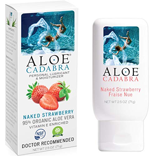 Aloe Cadabra Flavored Personal Lubricant Organic Passion Lube for Anal Sex, Oral, Women, Men & Couples, Naked Strawberry 2.5 Ounce