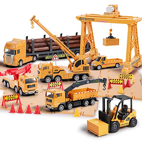 iPlay, iLearn Truck Toy Sets, Construction Cargo Transport Vehicles Playset, Gantry Crane, Logging & Pickup Tow Trucks, Rescue Crane, Forklift, Gifts for 3 4 5 6 Year Olds Boys Kids Toddlers Children