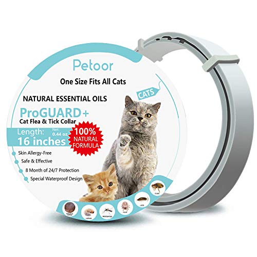 Cat Flea and Tick Collar Enhanced with Natural Essential Oils, 8 Month Flea and Tick Treatment and Prevention for Cats, One Size Fits All, Adjustable & Waterproof