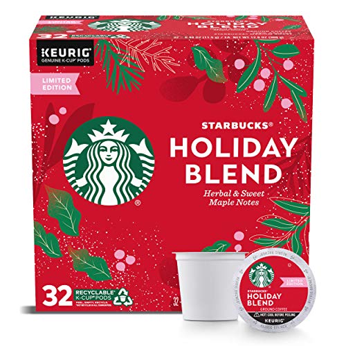 Starbucks Holiday Blend Medium Roast Coffee Single-Cup Coffee for Keurig Brewers, Herbal & Sweet Maple Notes, 32 Count (Pack of 1)