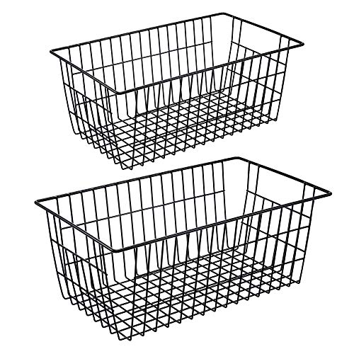 iPEGTOP Wire Stroage Baskets, Farmhouse Metal Wire Basket Freezer Storage Organizer Bins with Handles for Kitchen Cabinets, Pantry, Closets, Bedrooms, Bathrooms, 2 Pack, Black