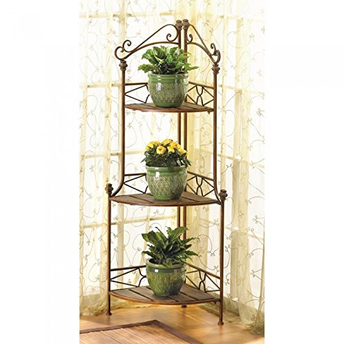 Racks Rustic Corner Baker’S Rack Metal Wood Plants Display Shelf Baker Shelves