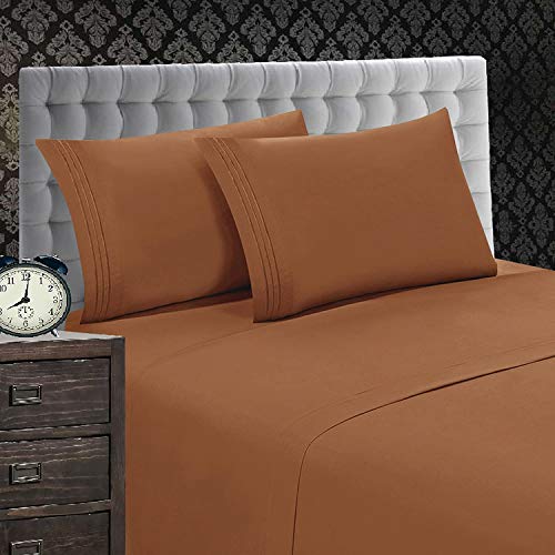 Elegant Comfort 1500 Thread Count WRINKLE & FADE RESISTANT 4 pc Sheet set, Deep Pocket Up to 18' - All Size and Colors, Queen Bronze