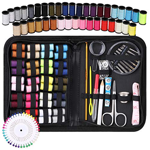 Sewing Kit, Coquimbo Portable Mini Sewing Kit for Beginner, Traveler and Emergency Clothing Fixes, DIY Sewing Supplies & Sewing Accessories with Black Carrying Case (Black, L)
