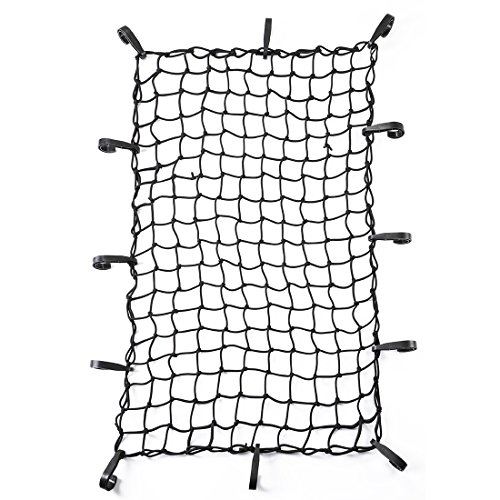 CZC AUTO 22'x38' Black Latex Bungee Cargo Net Strech to 44'x76', Luggage Netting with 2'X2' Small Mesh and 12 Adjustable Plastic Hooks, for Rooftop Cargo Carrier Roof Rail Rack Hitch Basket SUV