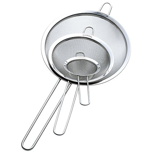 Zesproka ZP129 Set of 3 Stainless Steel Fine Mesh Strainers for Kitchen, 3.26', 5.78', 7.75', Silver