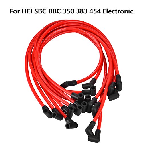 10.5 MM High Performance New Spark Plug Wire Set for Chevy AM General Isuzu HEI SBC BBC 350 383 454 Electronic (Red)