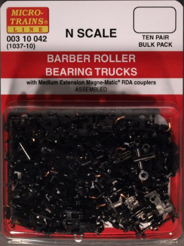 Micro-Trains N Scale - 10 Pack - #1037 - Barber Roller Bearing Trucks With Medium RDA Couplers MT-003-10-042