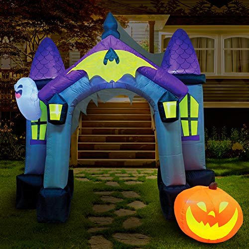 Joiedomi Halloween Inflatable 9 Feet Tall Haunted House Archway Inflatable Yard Decoration with Build-in LEDs Blow Up Inflatables for Halloween Party Indoor, Outdoor, Yard, Garden, Lawn Decorations