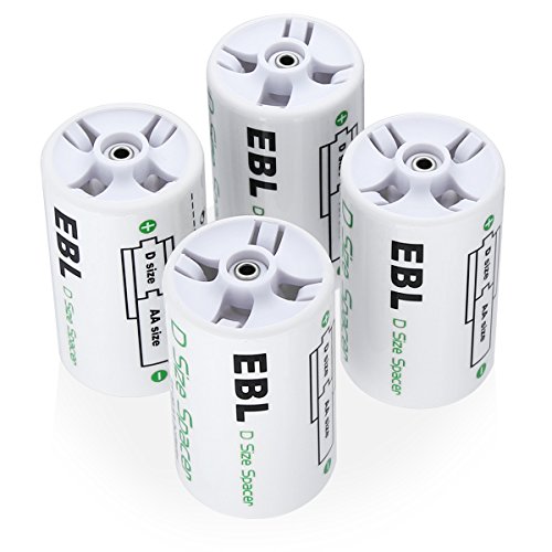 EBL D Size Battery Adapters, AA to D Size Battery Spacer Converter Case Use with Rechargeable AA Battery Cells - 4 Pack