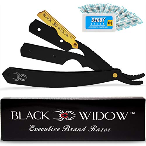 Barber Straight Razor, Professional Barber Straight Edge Razor - Barber Razor Compatible with Straight Razor Blade for Barber by Black Widow (1.5mm) (Gold)