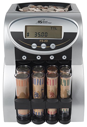 Royal Sovereign 2 Row Electric Coin Counter With Patented Anti-Jam Technology and Digital Counting Display (FS-2D),Blk/Silver