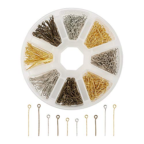 PandaHall 16mm 20mm 30mm Mix Eye Pins 3 Color Open Eye Pins Head Pins Findings for DIY Jewelry Making (About 650pcs/Box)