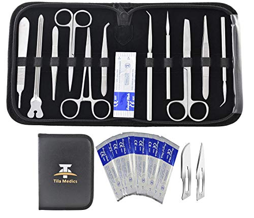 22Pcs Advanced Dissection Kit for Medical Biology & Veterinary Students- Anatomy Lab Botany Animal Frog etc Dissecting Kit. Premium Stainless Steel Scalpel Knife Handle-11 Blades