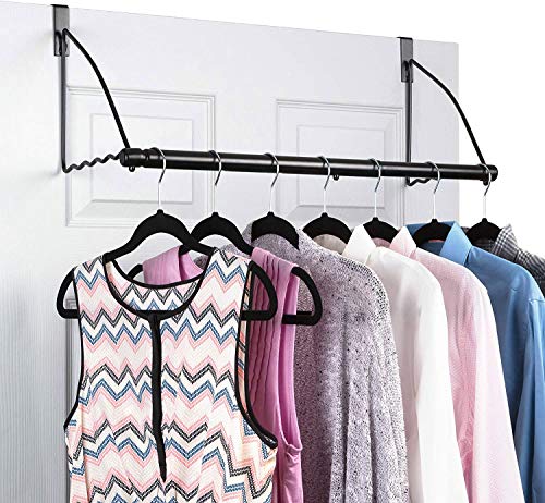 Over The Door Closet Valet- Over The Door Clothes Organizer Rack and Door Hanger for Clothing or Towel, Home and Dorm Room Storage and Organization - Fits Doors up Till 1¾” Thick (Black)