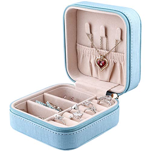 Duomiila Small Jewelry Box, Travel Mini Organizer Portable Display Storage Case for Rings Earrings Necklace,Gifts for Girls Women (Blue-1)