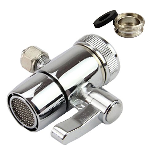 Weirun Kitchen Bathroom Sink Faucet Water Filter Diverter Valve for Push on 1/4 inch Tubing Replacement Part Adapter with M22 X M24 Connector, Polished Chrome