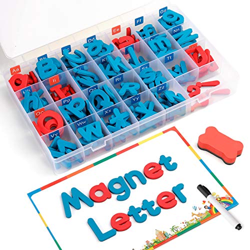 Coogam Magnetic Letters 208 Pcs with Magnetic Board and Storage Box - Uppercase Lowercase Foam Alphabet ABC Magnets for Fridge Refrigerator - Educational Toy Set for Classroom Kids Learning Spelling