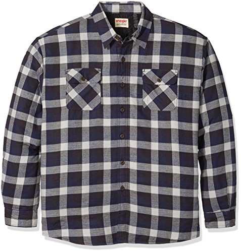 Wrangler Authentics Men's Long Sleeve Quilted Lined Flannel Shirt Jacket, Mood Indigo, Medium