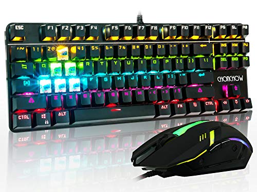 CHONCHOW TKL Mechanical Gaming Keyboard and Mouse Combo LED Backlit 60% Compact Gaming Keyboard with Blue Switches RGB Gaming Mouse for Windows PC Gamer(Tenkeyless Keyboard Mouse Set)
