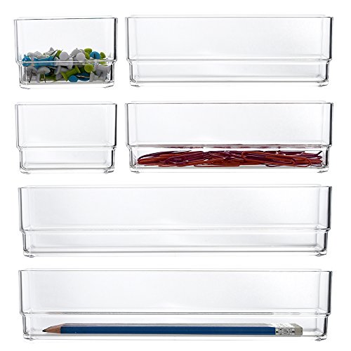 STORi Clear Plastic Vanity and Desk Drawer Organizers | 6 Piece Set