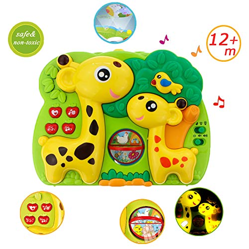 Giraffe Dream Soother Crib Toy - INvench 2 in 1 Nightlight Sleep Soother Slumber Buddies with Dual Projection and Melodies Christmas Gift (Yellow)