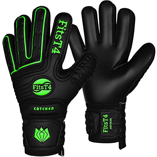 FitsT4 Goalie Goalkeeper Gloves with Fingersaves & Super Grip Palms Soccer Goalkeeper Gloves for Youth, Adult Green 7