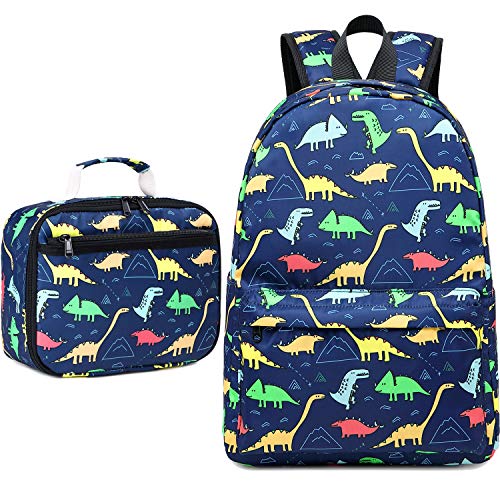 CAMTOP Backpack for Kids, Boys Preschool Backpack with Lunch Box Toddler Kindergarten School Bookbag Set (Y025-2/Dinosaur Navy Blue)