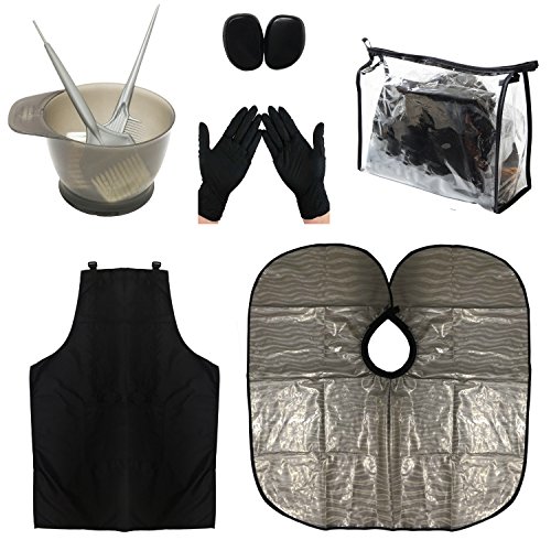 HYOUJIN PRO- Black Hair Dye Coloring DIY Beauty Salon Tool Kit- Hair Tinting Bowl,Dye Brush,Ear Cover,Hair Salon Working Apron,Hair Coloring Cape For Hair Coloring Bleaching Hair Dryers Hair Dye Tools