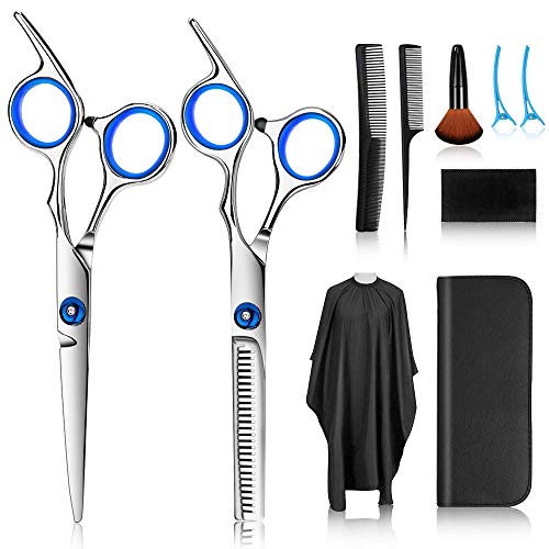 Hair Cutting Scissors Kits, 10 Pcs Stainless Steel Hairdressing Shears Set Professional Thinning Scissors For Barber/Salon/Home/Men/Women/Kids/Adults Shear Sets