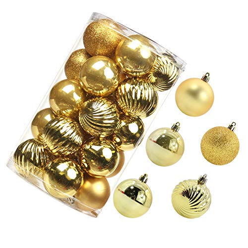 N/D 25pcs Christmas Balls Ornaments Various Sizes Shatterproof Ornaments Balls for Holiday Wedding Party Decoration Christmas Tree Hanging Ball Size 1.63 inches ~ 6.12 inches (Gold, 60mm/2.45')