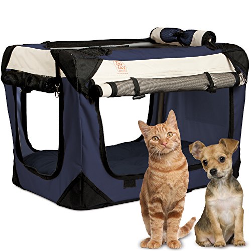PetLuv 'Tuf-Crate Premium Soft Dog Crate Foldable Top & Side Loading Pet Carrier - Locking Zippers Shoulder Straps Seat Belt Lock Nap Pillow Reduces Anxiety
