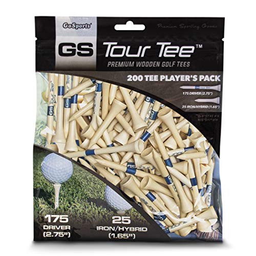 GoSports Tour Tee Premium Wooden Golf Tees | 200 Tee Player's Pack Driver and Iron/Hybrid Tees | Choose Your Tee Color, Natural