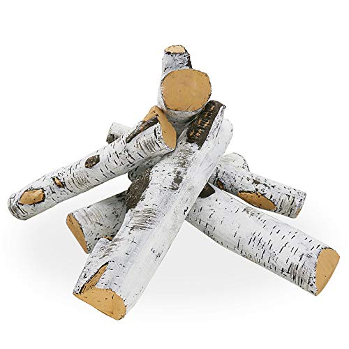 Utheer White Birch Wood Logs 16'' for Fireplace Fire Pit Decorative for Indoor Gas Inserts Vented Propane Electric or Outdoor Fireplaces Firepits, Realistic Clean Burning Accessories, Set of 6