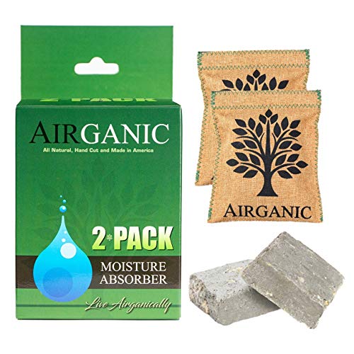 Airganic Mineral-Based Natural Moisture Absorber - USA-Made Dehumidifier, Air Freshener for Home, Car, Office, Closet, Basement - Long Lasting Room, Space Deodorizer - Kid & Pet Friendly (2-Pack)