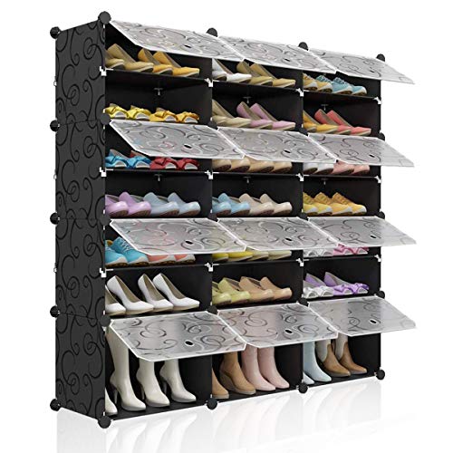 KOUSI Portable Shoe Rack Organizer 48 Pair Tower Shelf Storage Cabinet Stand Expandable for Heels, Boots, Slippers， 8 Tier Black