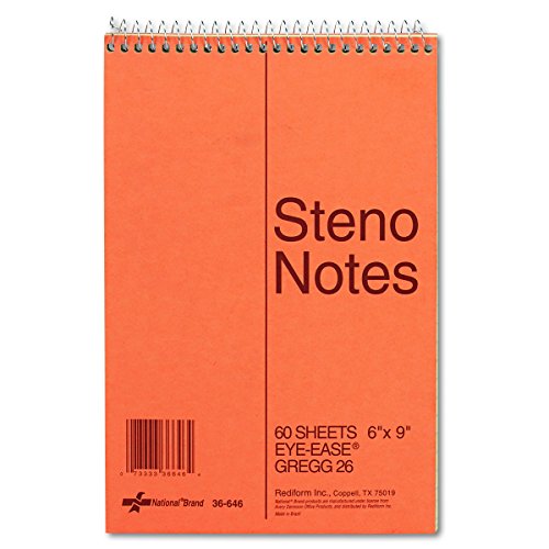 NATIONAL Brown Board Cover Steno Notebook, Gregg, Green Paper, 6 x 9 Inches, 60 Sheets (36646)