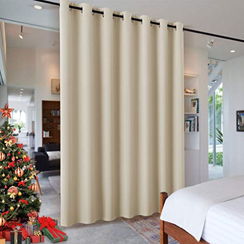 RYB HOME Wall Divider Curtain for Living Room, Noise Reduction Privacy Curtain with Anti-Rust Grommet Top Blackout Curtain for Living Room/Kids Room, 7 ft Tall x 8.3 ft Wide, Cream Beige, 1 Pack