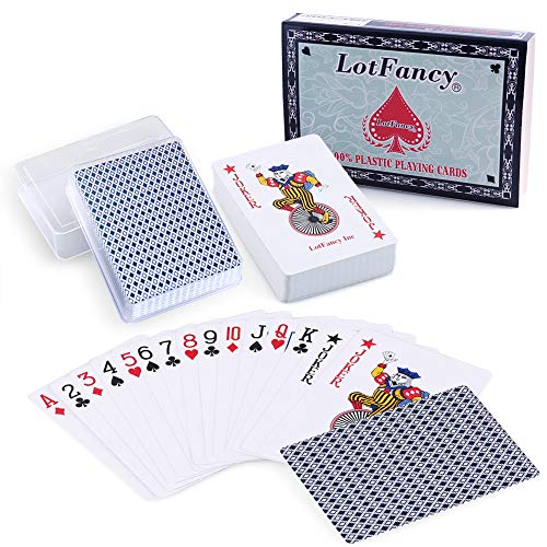 LotFancy Playing Cards, 100% Plastic, Waterproof - 2 Decks of Cards with Plastic Cases, Poker Size Standard Index, for Magic Props, Pool Beach Water Card Games