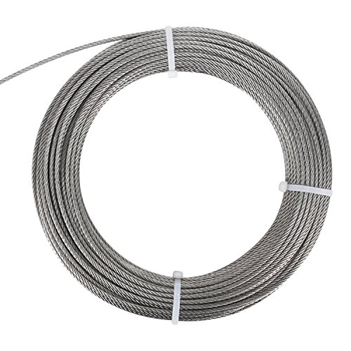 DasMarine Stainless Aircraft Steel Wire Rope Cable for Railing,Decking, DIY Balustrade, 1/8Inch,7x7 (1/8Inch, 7x7, 164FT)