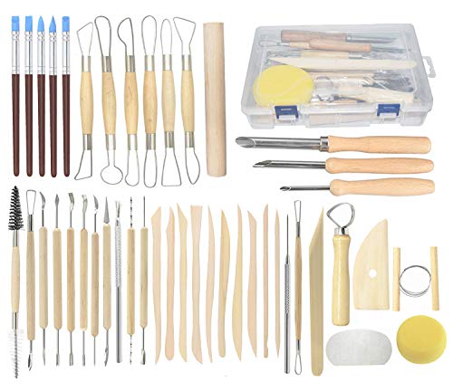 Pottery Tools, 44PCS Ceramic Clay Sculpting Tools Set with Plastic Case, for Beginners and Professional Art Crafts, by Augernis