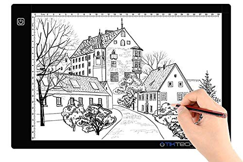 tiktecklab A4 Size Ultra-Thin Portable Tracer White LED Artcraft Tracing Pad Light Box w dimmable Brightness for 5D DIY Diamond Painting Artists Drawing Sketching Animation, Black
