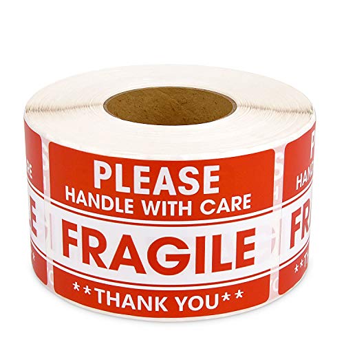 Methdic 2'x 3' Strong Adhesive Fragile Stickers 1 Roll 500 (Handle with Care,Do Not Drop,Thank You) Labels for Shipping and Moving