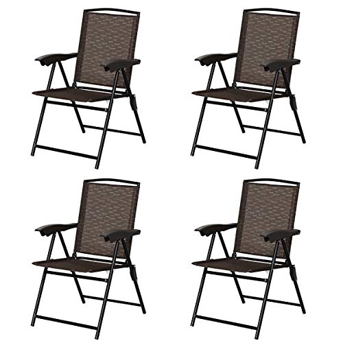 Goplus Sets of 4 Folding Sling Chairs Portable Chairs for Patio Garden Pool Outdoor & Indoor w/Armrests
