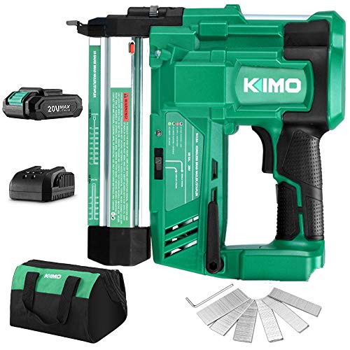 KIMO 20V 18 Gauge Cordless Brad Nailer/Stapler, 2 in 1 Cordless Nail/Staple Gun w/Lithium-Ion Battery&Fast Charger, 18GA Nails/Staples, Carrying Bag, Single or Contact Firing for Home Improvement