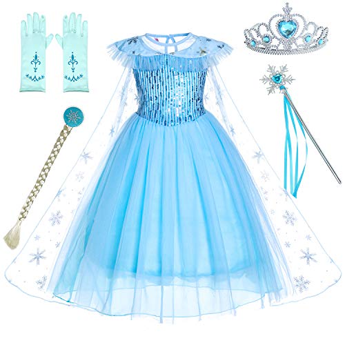 Party Chili Princess Dress Up for Little Girls Costumes with Gloves,Crown,Wand,Wig Accessories (8 9)